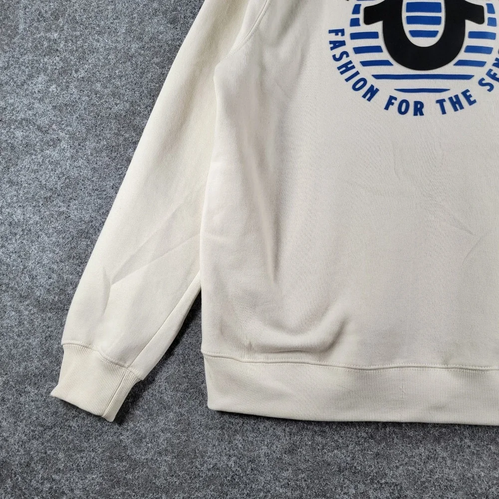 NWT True Religion Zip-Up Hoodie Mens XL Winter White Fleece Classic Logo Graphic